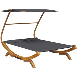 vidaXL Bugholz Loungebett mit Dach Sonnenbett Gartenliege Lounge Outdoor Bett Hängematte Sonnenliege 165x203x138cm Massivholz Anthrazit