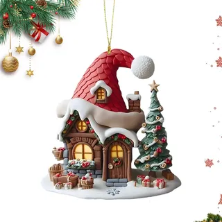 Lpoppcx Autospiegel Deko - 2D Haus Weihnachtsbaum Acryl Anhänger | Wohnkultur für Auto Armaturenbrett LKW Tür Fenster Rucksack Schlafzimmer Kamin Wohnzimmer Küche -