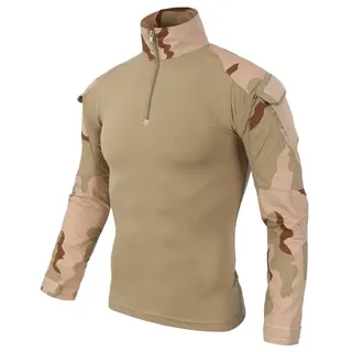 LiliChan Herren Langarm Taktisches Militär T-Shirt Outdoor Shirt Kampfhemd mit Reißverschluss (Wüste, EU S (passende Brust: 34"-37")) - S