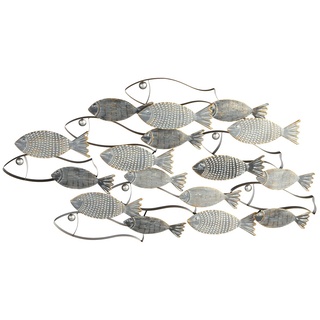 GILDE Casablanca Wandobjekt Fischschwarm - Metall grau/goldfarben weiß gewischt - ausschließlich Indoor geeignet - 48 x 90 cm