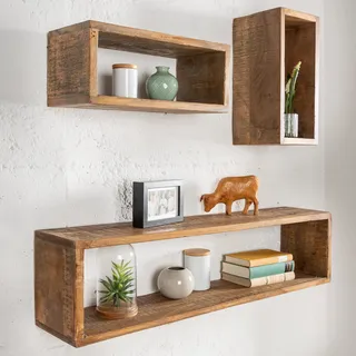 Riess-Ambiente Massives Wandregal 3er Set Hemingway 94 cm Braun aus Mangoholz Regal Holzregal 3er Set Wandregale aus Massivholz