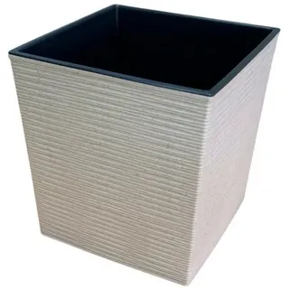 Engelland Pflanzkübel Blumentopf aus recyceltem Kunststoff & Holz (WPC), Rillenoptik (UV-beständig, wetterfest, quadratisch), Blumenkübel für Garten, Balkon, Terrasse, Innen- und Außenbereich beige|weiß 18.5 cm x 19.5 cm x 18.5 cm
