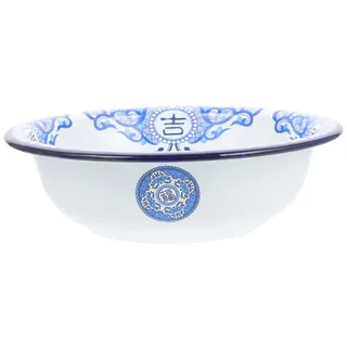 VILLFUL Große Runde Emaille Schüssel und Halten von Suppe mit Retro Muster Emailliertes Geschirr Vielseitige Salatschüssel im Chinesischen Stil zum Waschen von Obst
