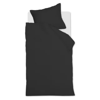 Ambiante Bettwäsche Satin Uni_Black_DE_UV_155x220 1 Bettbezug, 1 Kissenbezug 155 x 220 cm, 2 teilig, Bettbezug Kopfkissenbezug Set kuschelig weich hochwertig schwarz