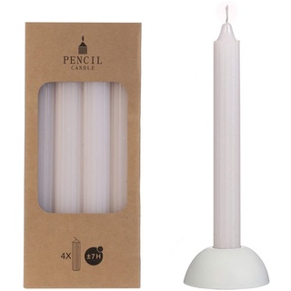 NaDeco Pencil-Kerzen, gerippt, im Set mit 4 Stück, Höhe 24cm, in vielen Farben erhältlich | Stabkerzen | Spitzkerze | Durchgefärbte Kerzen | Taper Candle | Vintage Kerzen, Farbe:Weiß