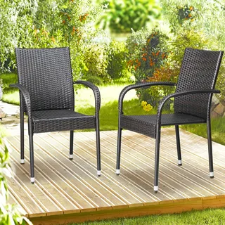 CASARIA Polyrattan Gartenstuhl 8er Set Stapelbar Höhenverstellbar 160kg Belastbarkeit Armlehne Garten Balkon Terrasse Stapelstuhl Gartensessel Braun