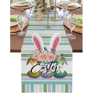 YOTOYOU OsternTischläufer Kaninchen Winter Frühling Saisonnal Küche Tisch Dekoration drinnen draußen Urlaub Party Wohnzimmer Dekor 40x240cm