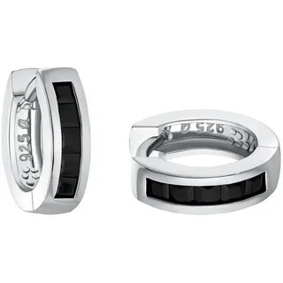 Paar Creolen AMOR "Black Hoops", silber (silberfarben, schwarz, schwarz), Ohrringe, Damen, Silber 925 (Sterlingsilber), mit Zirkonia (synth.)