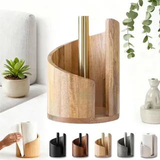 Küchenrollenhalter Holz Rollenhalter Arbeitsplatte Papierrollenhalter Küchenrolle Halter stehend für Jumbo und Megarollen für Küche Bad und Speisekammer (Naturholz)