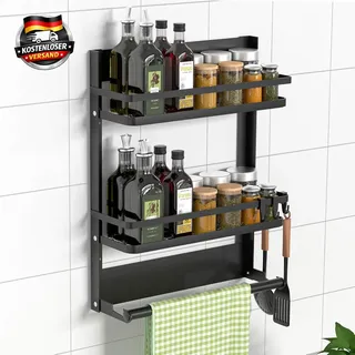 Gewürzregal Wand Mit Küchenrollenhalter Und 4 Haken, Küchenregal Ohne Bohren Aus