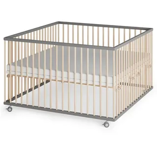Sämann Laufgitter mit Matratze Cloud Air – make a difference. Grau, Natur, Holz, Echtholz,Buche, 120x74x120 cm Babymöbel, Laufstall Baby