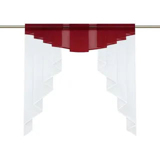 HongYa transparenter Voile Scheibengardine Tunnelzug Kurzstore Küche Kleinfenster Gardine H/B 100/100 cm Rot