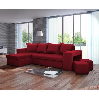 Nawstol Ecksofa TYMON mit Schlaffunktion, L-Form Sofa mit Bettkasten, Eckcouch Wohnzimmer, Bettsofa, Couchgarnitur Universalecke - Farbe Rot - Rot