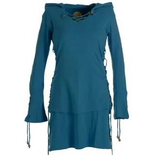 Vishes Zipfelkleid Warmes Doppellagiges Kleid mit Zipfelkapuze und Bändern zum Schnüren Boho, Elfen, Ethno, Goa Style blau 36