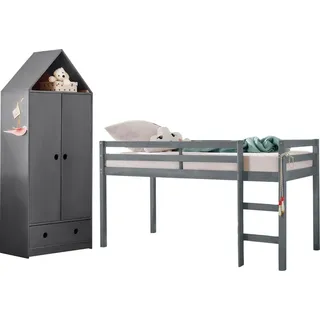 OTTO home Jugendzimmer-Set Alpi, (Spar-Set, 2-tlg), Hochbett und Kleiderschrank in Hausoptik, perfekt für kleine Räume grau