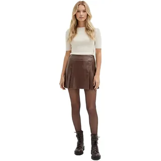 lässiger Damen Mini-Rock Echtleder-Imitat mit Kellerfalten Kunstleder-Rock 956781 Braun - 42