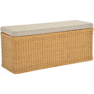 Krines Home Sitztruhe Breiter Rattan Wäschekorb 115cm mit Deckel Wäschetruhe XXL Sitzbank, schmal Flur Bank Sitzhocker Wäschesammler Sitz-Truhe Natur Rechteckig gelb