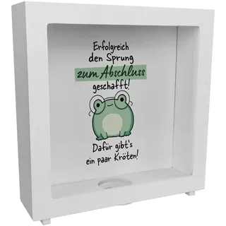 Frosch mit Brille Rahmen Spardose aus Holz mit Spruch Abschluss geschafft - dafür Kröten Perfekt für Schulabschluss Abi oder Ausbildung Kawaii-Design für Jede Gelegenheit