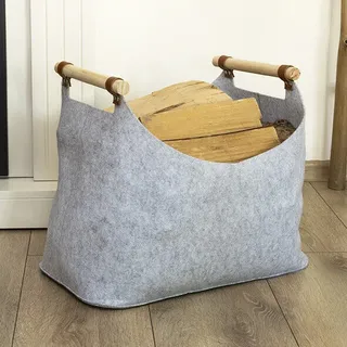 Filzkorb mit 2 Holzgriffen grau ca. 54 x 30 x 40cm Korb Lagerung Kaminholz neu