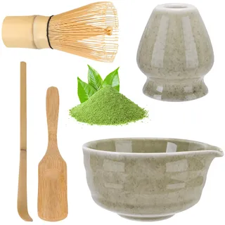 Matcha Set, Matcha Tee Set – Matcha Schale mit Ausgießer, Matcha Besen, Keramik Besenständer, Matcha Löffel, Teelöffel, Matcha Besen Set Matcha Zubehör für Matcha-Liebhaber,Matcha Starter Set