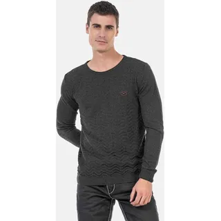 Rundhalspullover CIPO & BAXX "Pullover", Herren, Gr. L, grau (anthrazit), Feinstrick, 65% Polyester, 35% Viskose, unifarben, regular fit, Rundhals, Pullover Rundhalspullover, mit Zopfmuster, CP240