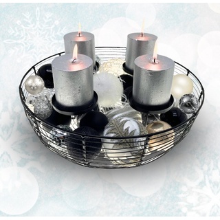 Bada Bing Adventskranz Metall Draht Adventskorb in schwarz Kerzenhalter zum dekorieren, mit Schale zum selber gestalten schwarz