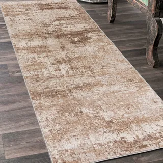 Mazovia Teppich Läufer Flur - Modern Teppichläufer – Kurzflor, Weich - für Vorzimmer Eingangsbereich Schlafzimmer Küche Korridor - Abstrakt Muster - 60 cm Breite - Beige Creme 60 x 175 cm