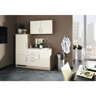 Held Möbel Singleküche mit Geräten Toronto 160 cm Frontfarbe creme Hochglanz Korpusfarbe sonoma eiche