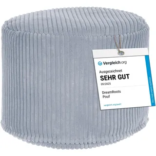 DreamRoots Runder Cord Pouf Hocker 380 g/m2 als Bequemer Bodenstuhl und Vielseitiges Sitzkissen Boden für Wohnzimmer Schlafzimmer oder Homeoffice 35x35x25 cm Baltic Sea