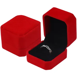 FuninCrea Samt Ringbox Hochzeit, Kompakt Ringkästchen Hochzeit Schmuckaufbewahrung Geschenkbox Klein, Jahrgang Verlobungsring Box Schmuckkästchen Ohrringe für Hochzeitszeremonie Antrag (A-Rot)