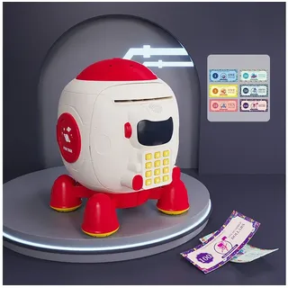 yozhiqu Spardose Space Rocket ATM Auto Access Fingerabdruck Sensitive Passwort Spardose, Großes Volumen, perfektes Geschenk für Kinder von 3 bis 10 Jahren. rot