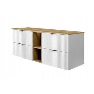 Waschbeckunterschrank mit Platte | Weiß/Eiche | 140/57/46cm | Badezimmerschrank