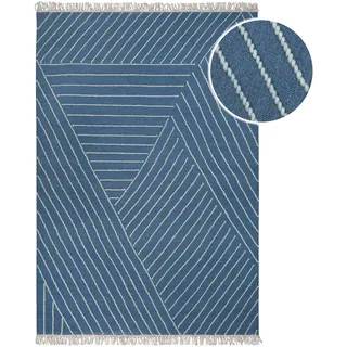 WECON HOME Teppich WECON HOME "Ocean Lines", blau, B:80cm H:11mm L:150cm, Schurwolle, Teppiche, Teppich, handgewebt, robust, strapazierfähig, skandinavisch, Naturfaser