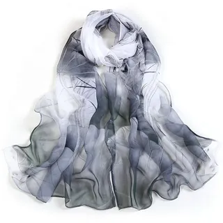 Henreal Seidenschal Schals für Damen,leicht,bedruckt,Blumenmuster,Schal schwarz|weiß