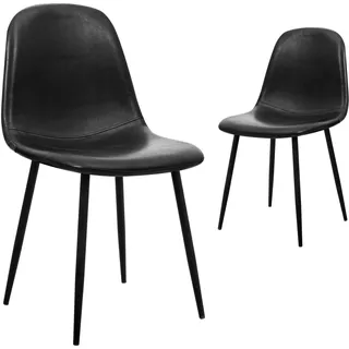 CangLong Esszimmerstühle Faux Leather Dining Back Modern Side Chair for Pub Coffee Home, Set of 2, Black, Kunstleder Metallbeine