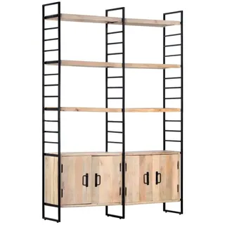 furnicato Bücherregal Vollholz mit pulverbeschichtetem Eisenrahmen 124x30x180 c, 1-tlg., Regalwand mit 6 Regalböden und 4 Türen für Ihr Zuhause oder Büro braun