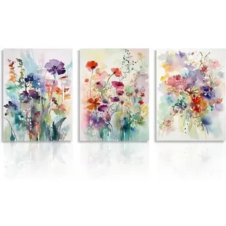 Aquarell Blumen Leinwandbilder Set 30x40cm ohne Rahmen 3er Pack
