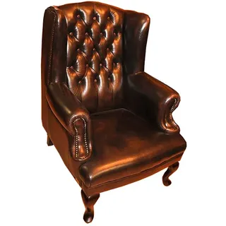 JVmoebel Ohrensessel Chesterfield Ohrensessel aus Leder mit massivem Holzgestell, Made in Europa braun