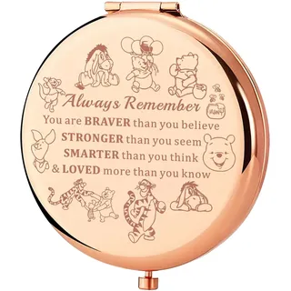 KEYCHIN Pooh Bear Taschenspiegel - Modern, Cartoon-themed - 6.5 cm Durchmesser - Handheld - Edelstahlrahmen in Gold - Perfekt für Reisen & Make-up - Geschenk für jeden Anlass