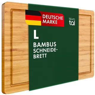 Blumtal Schneidebrett Holz aus 100% Bambus L - 2cm dickes Holzbrett antibakteriell - massives Schneidbrett mit Saftrille - Holzschneidebrett 38x25x2cm - Alternative zu Schneidebrett Kunststoff
