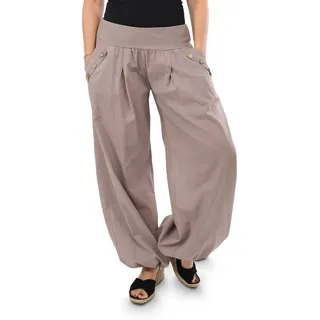 malito more than fashion Haremshose malito Damen Pumphose mit Holzzierknöpfen 23245H Pumphose Sommerhose locker und luftig Einheitsgröße braun