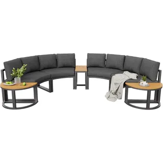 Merax Modulares Gartenmöbel-Set für 4-6 Personen, Loungesessel-Set, 4x Doppelsofa mit Polstern & Kissen, 3x kleine Couchtische, rundes Sofa, Grau