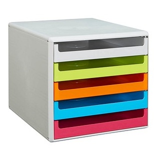 M&M Schubladenbox  grau, grün, orange, blau, rot 30050967, DIN A4 mit 5 Schubladen