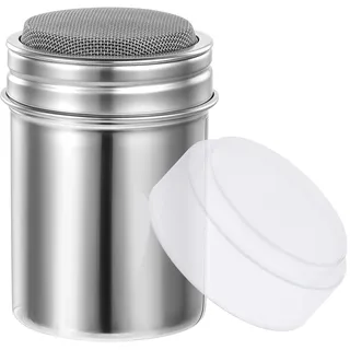 Puderzuckerstreuer mit Frische Kakaostreuer Kakaostreuer für Cappuccino Edelstahl Shaker Abdeckung Staubzuckerstreuer Mehlstreuer Salzstreuer, Kaffee, Zucker, Salz, Kakao, Mehl, Schokolade