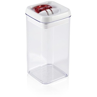Leifheit Fresh and Easy Vorratsbehälter 1200 ml, eckig, luft- und wasserdichte Vorratsdose mit patentierter Einhand-Bedienung, Frischhaltedose, stapelbare Aufbewahrungsboxen, transparent, rot