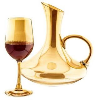 Almina 7 Teiliger Karaffen-Set mit 6 Gläser Karaffe 1L Gläser 320 ml Wasserkrug Gold