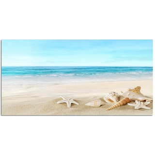 Augenblicke Wandbilder 120x80cm - Fotodruck auf Leinwand und Rahmen Strand Meer Muscheln Seestern Sand - Leinwandbild auf Keilrahmen modern stilvoll - Bilder und Dekoration