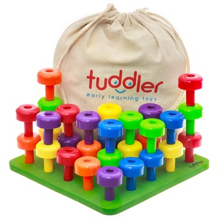 Tuddler Pegs Educational Board enthält eine Reihe von Hellen farbigen Stapeln/Montessori pädagogisches Spielzeug für Kinder + Pattern Card + Turnbeutel für die Lagerung des Spielzeugs + ebook