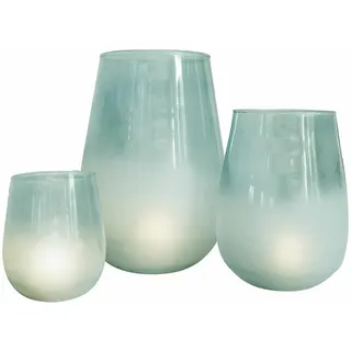 Loberon Windlicht 3er Set Miristelle, blau | unterschiedliche Größen, mundgeblasene Qualität, dezentes Milchglas-Finish, Wohn-Accessoires, Glas