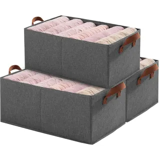 Ruucy Aufbewahrungskorb, 3er Set Faltbare Aufbewahrungsbox mit Griffe, Oxford-Stoff Kleiderschrank Organizer Stoffboxen, Aufbewahrungsboxen für Kleidung, Regale, Schränke, 45 x 28 x 20cm